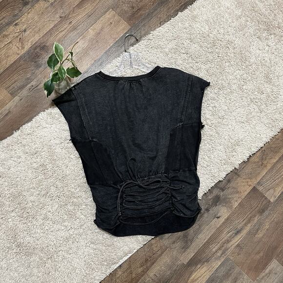 Buckle Gilded Intent Medium Stone Wash Raw Edge Ribbed Lace Up Edgy Corset Top - Picture 7 of 7